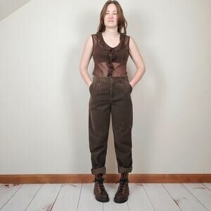Vintage 90s Y2K Mesh Ruffle Tank Chocolate Brown Medium